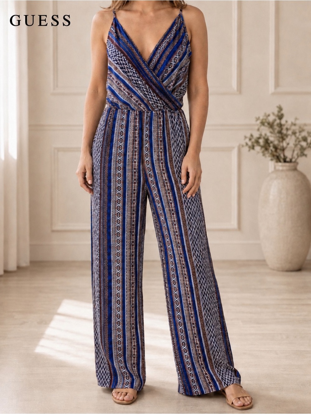GUESS Multicolor Boho Print Wide Leg Jumpsuit Size Large